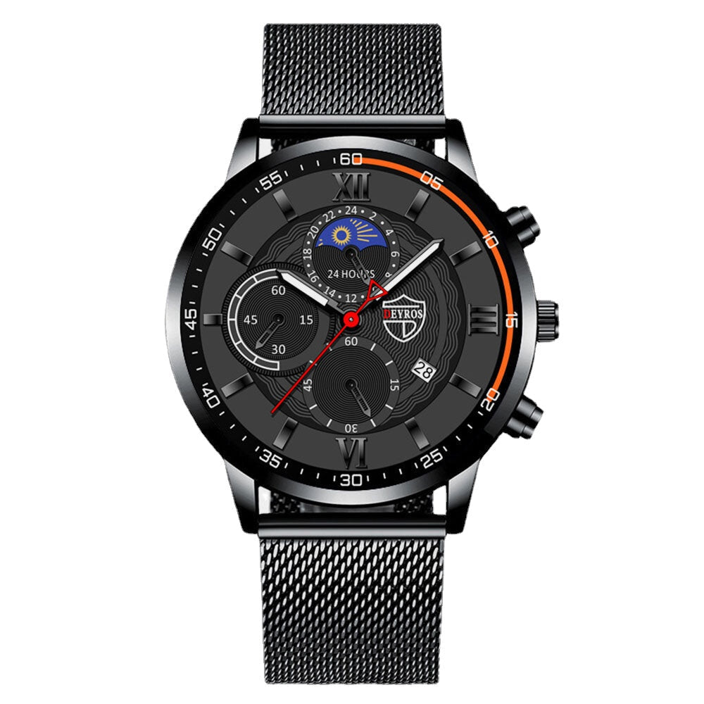 7 Colors Stainless Steel Strap Men's Business Casual Multifunctional Calendar Luminous Quartz Watch