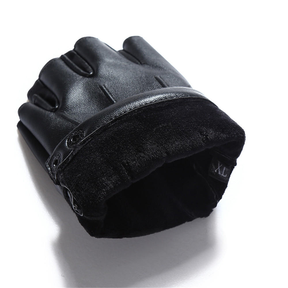 PU Leather Winter Half Finger Motorcycle Gloves - Warm Fleece for Outdoor Hunting