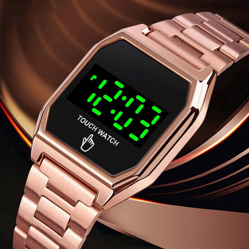 LED Display Luminous Smart Touch 30M Waterproof Stainless Steel Strap Digital Watch