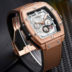 Men Watch Square Dial Calendar Stopwatch Multi-function Luminous Display Casual Automatic Mechanical Watch