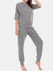 Women's Comfy 3/4 Sleeve Pajama Set - Solid Color Top & Long Pants