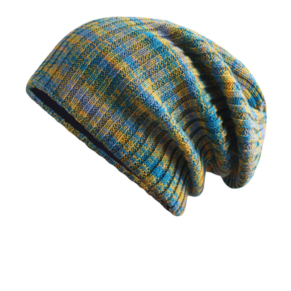 Unisex Rainbow Striped Woolen Beanie - Thick, Warm, Velvet-Lined Hat