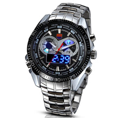 Men Luxury Steel Band Date Luminous Display Fashion Sport Dual Disaplay Digital Watch