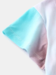 Gradient Tie Dye Loungewear Set: Short Sleeve Two-Piece Pajamas