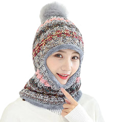 Women's Wool Knitted Hat: Warm, Windproof, Plus Velvet, Neck & Face Protection for Riding