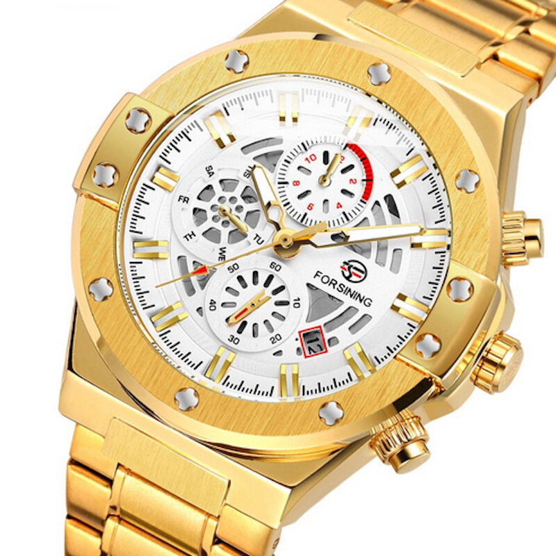 Men Automatic Watch Luminous Date Week Display 3ATM Waterproof Mechanical Watch