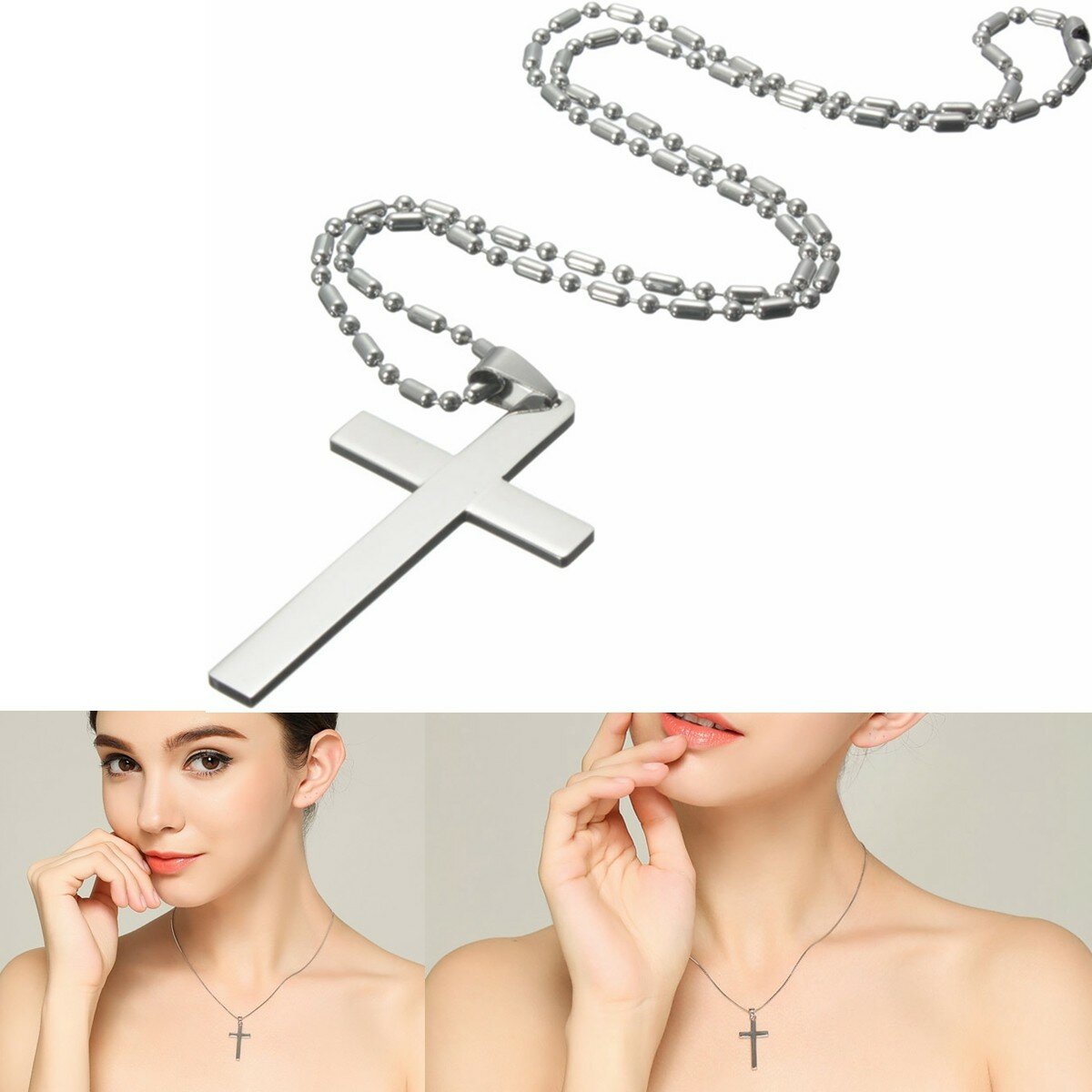 20" Stainless Steel Chain Cross Silver Pendant Necklace Jewelry Christmas Gift