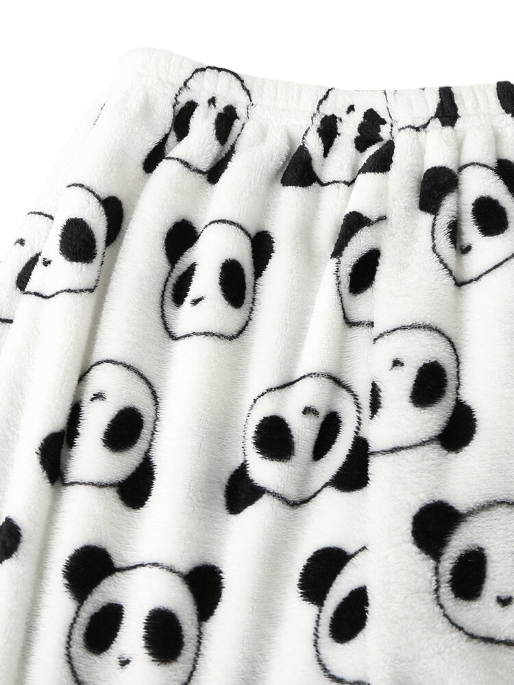 Women's Cartoon Panda Plush Pajama Set - Long Sleeve, Warm, Cozy Homewear