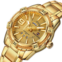 Casual Luminous Pointer with Calendar Dial Stainless Steel Strap 3ATM Waterproof Men Quartz Watch Wristwatch