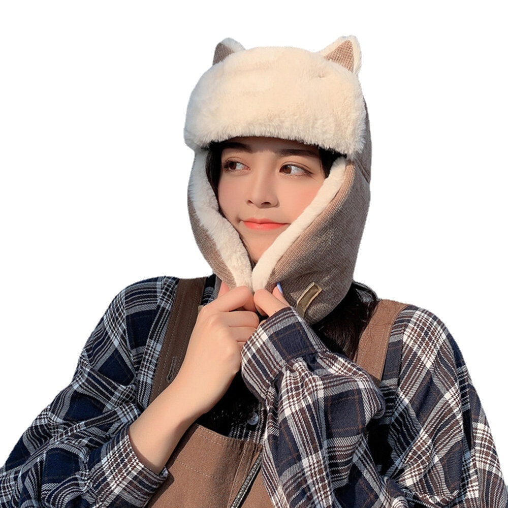 Windproof Cotton Cat Ear Trapper Hat for Skiing & Riding - Warm Ear Protection