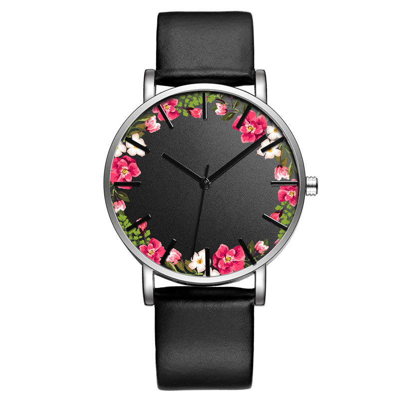 Unisex Wrist Watch Flower Picture Dial Display Quartz Watch