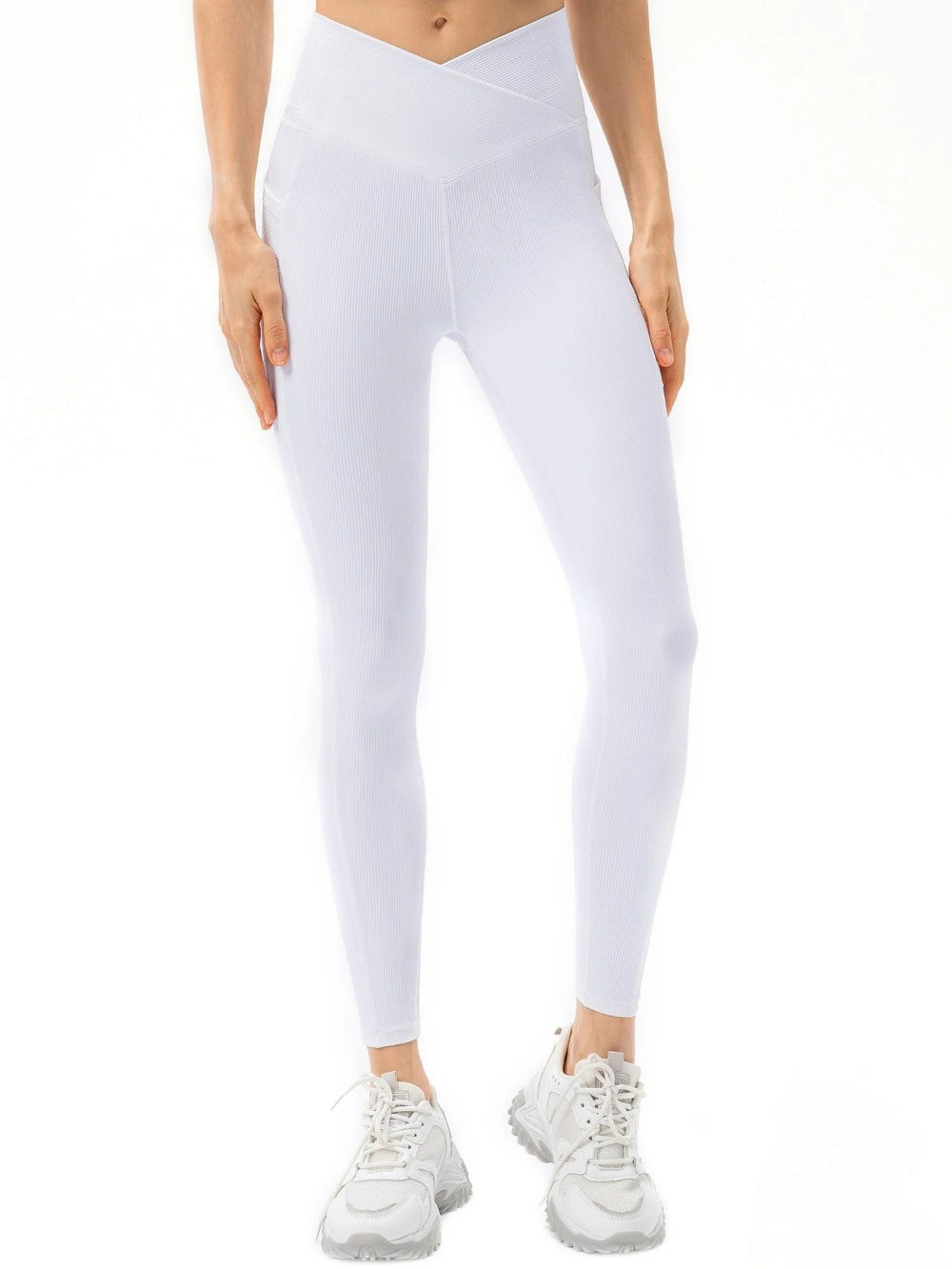 Women Sports Leggings Yoga Tights with Pockets Ribbed Pants