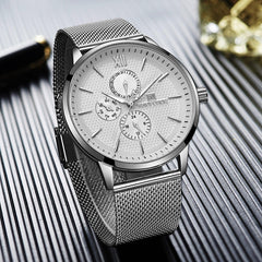 Waterproof Working Little Dials Men Watch Business Style Full Steel Quartz Watch