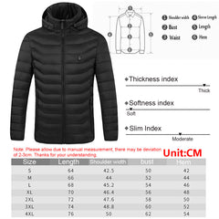 Unisex USB Heated Jacket with 9 Zones, Winter Warm Hooded Coat