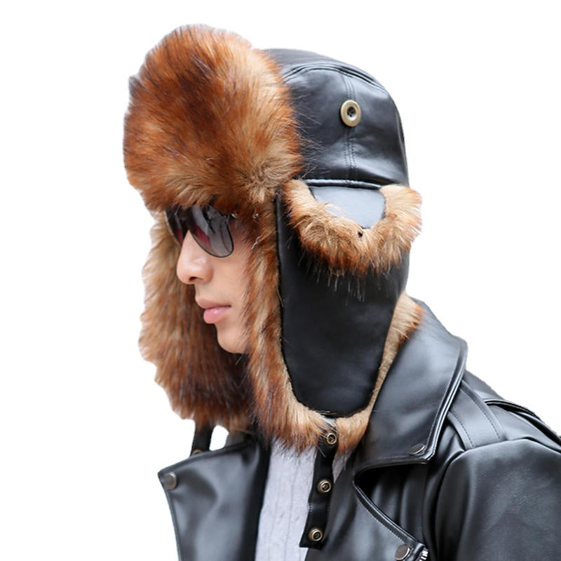 Unisex High-End Leather Trapper Hat with Warm Earmuffs for Winter