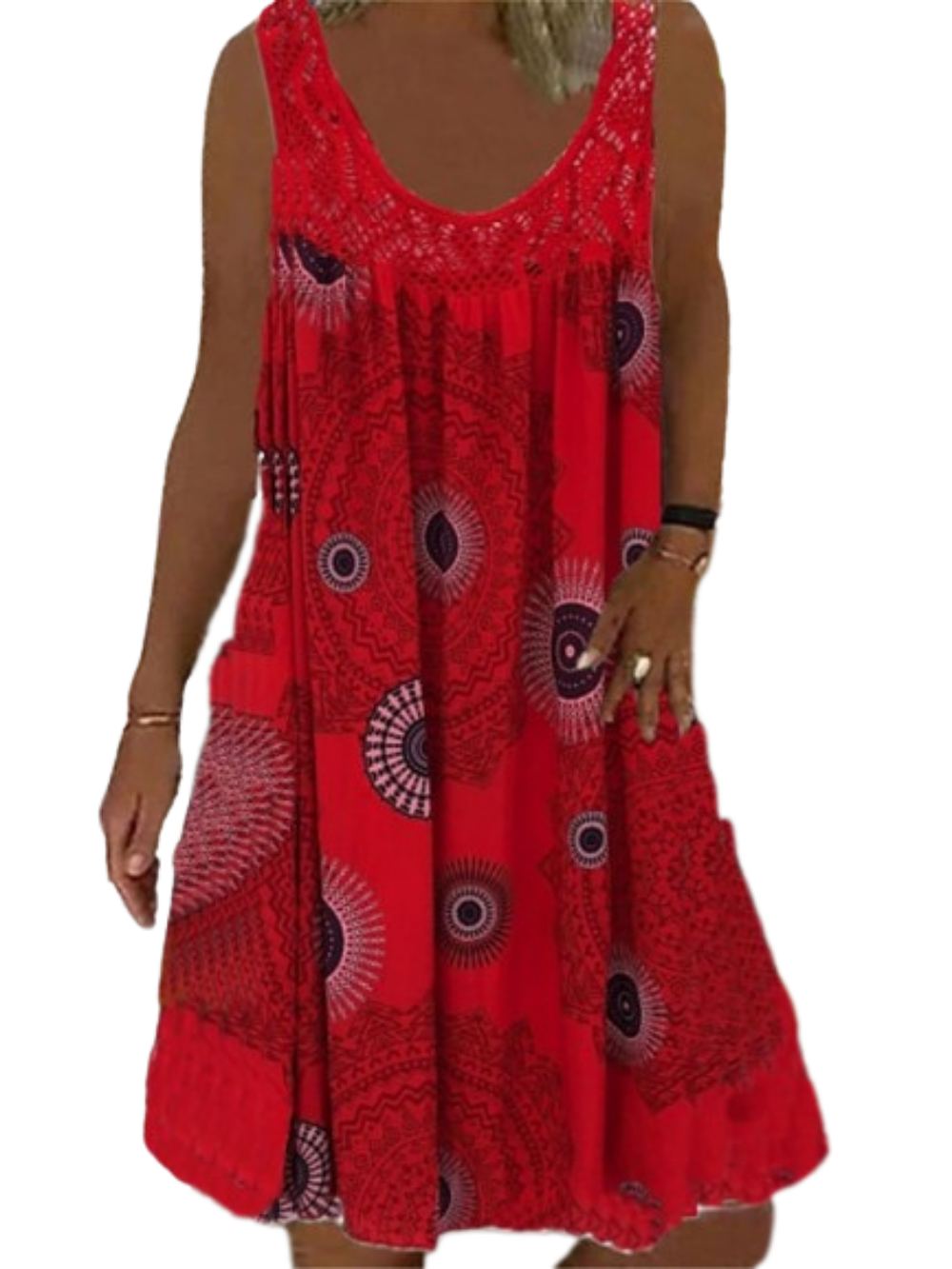 Women's Sleeveless Street Print Crew Neck Sport Casual Dress