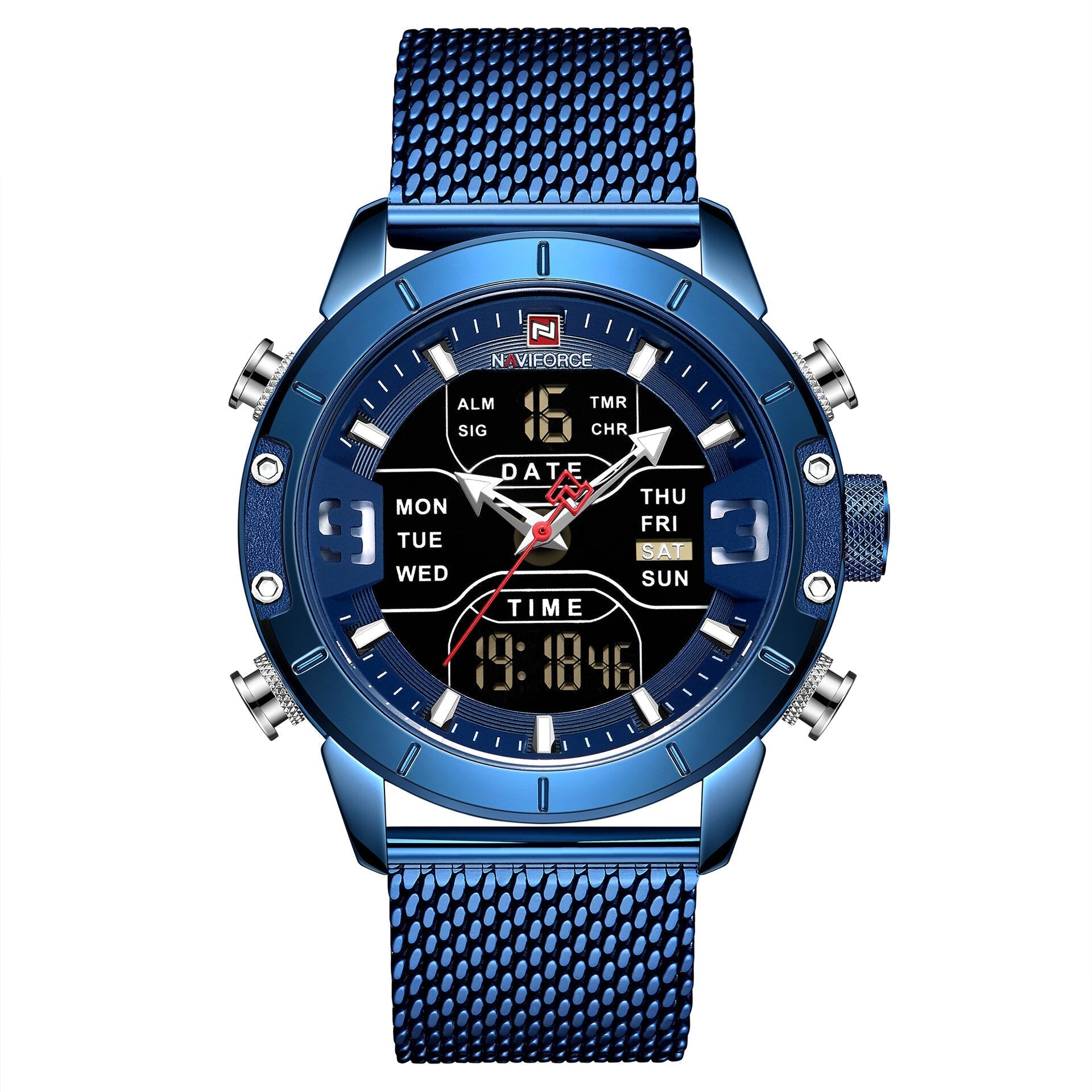 Waterproof Dual Display Watch Calendar Full Steel Business Men Digital Watch