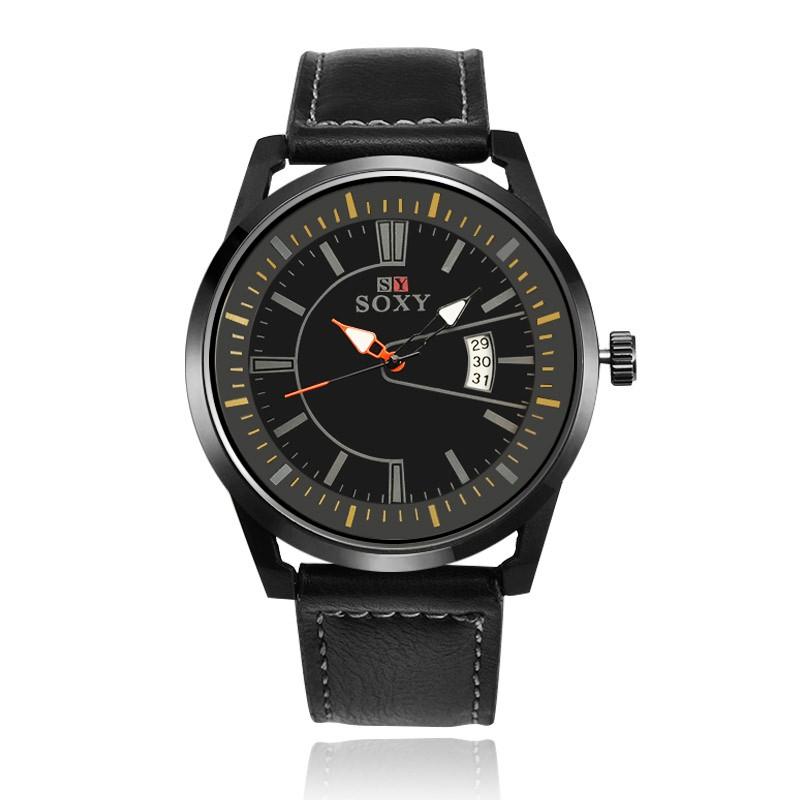 Men's Ultra Thin Fashion Quartz Watch with Leather Strap