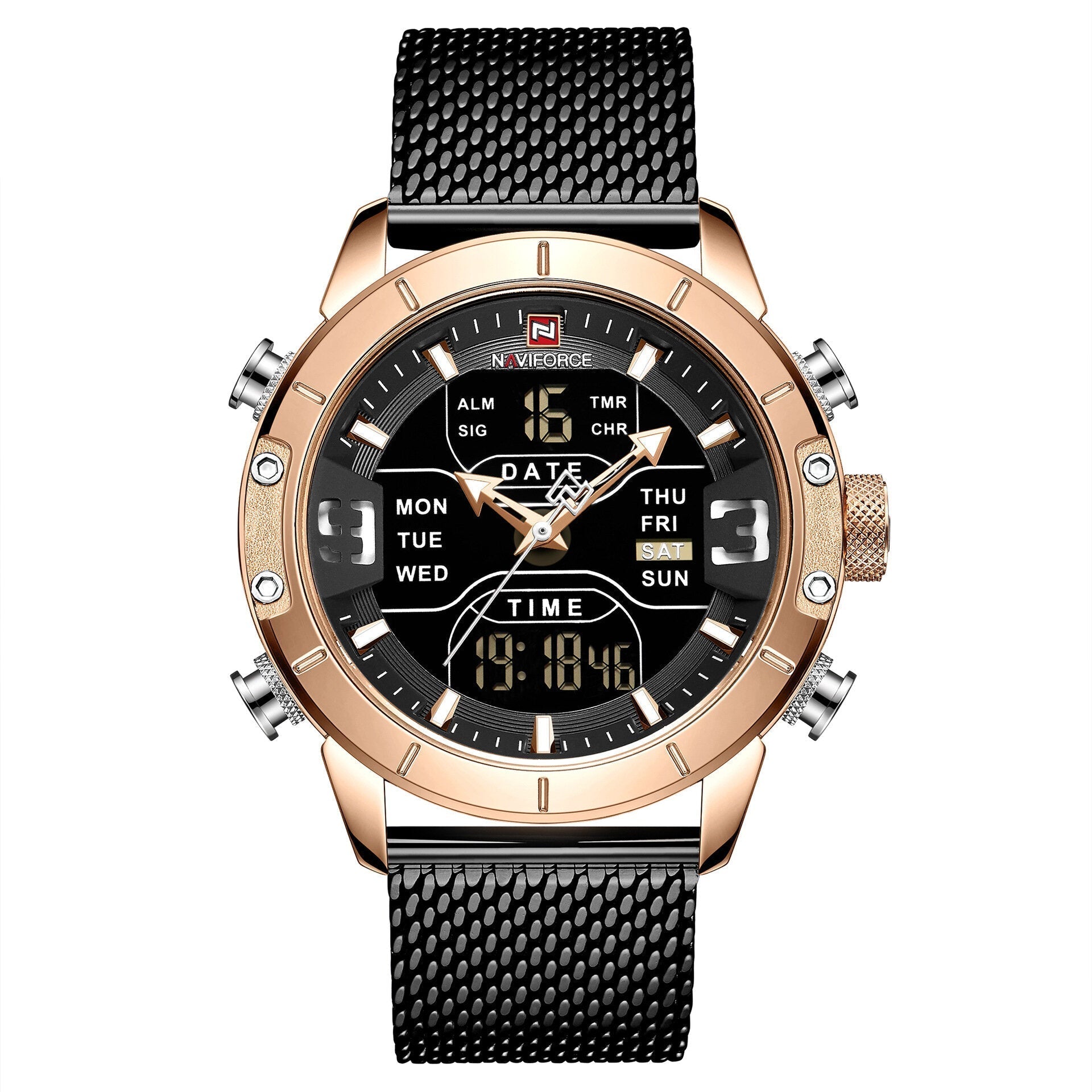 Waterproof Dual Display Watch Calendar Full Steel Business Men Digital Watch