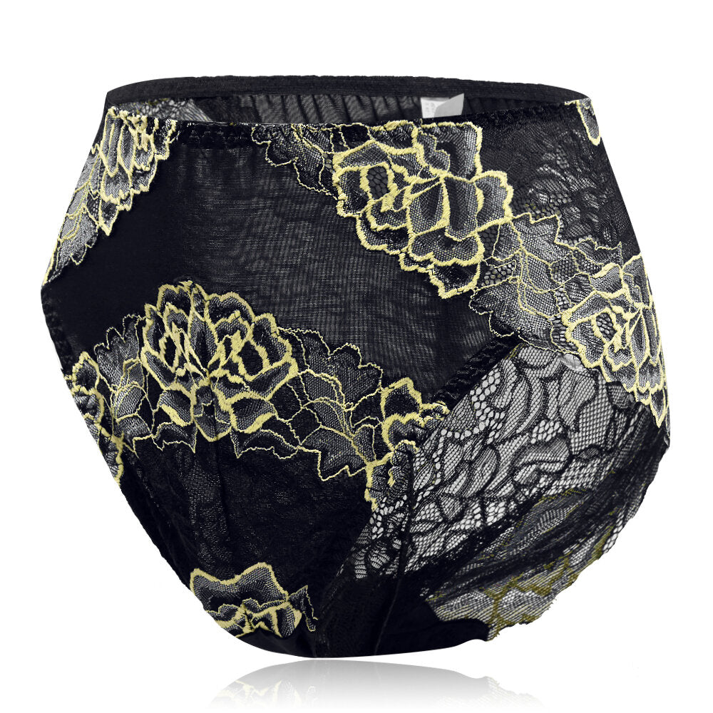 Plus Size Luxury Lace Floral Breathable Briefs