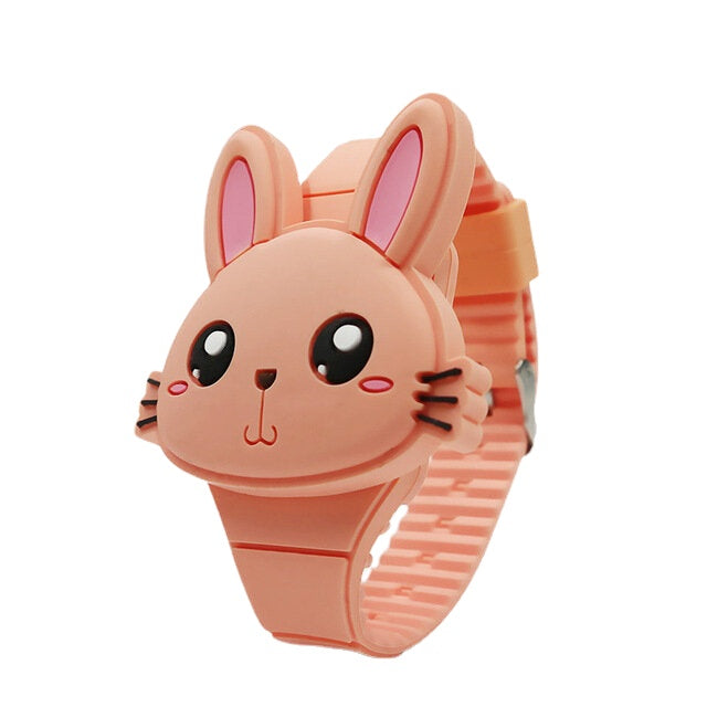 Flip Cover Cartoon Student Kid Watch LED Display Cute Style Rubber Digital Watch