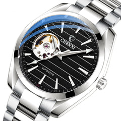 Fashion Men Automatic Watch Hollow Dial Luminous Display Stainless Steel Strap Waterproof Simple Mechanical Watch