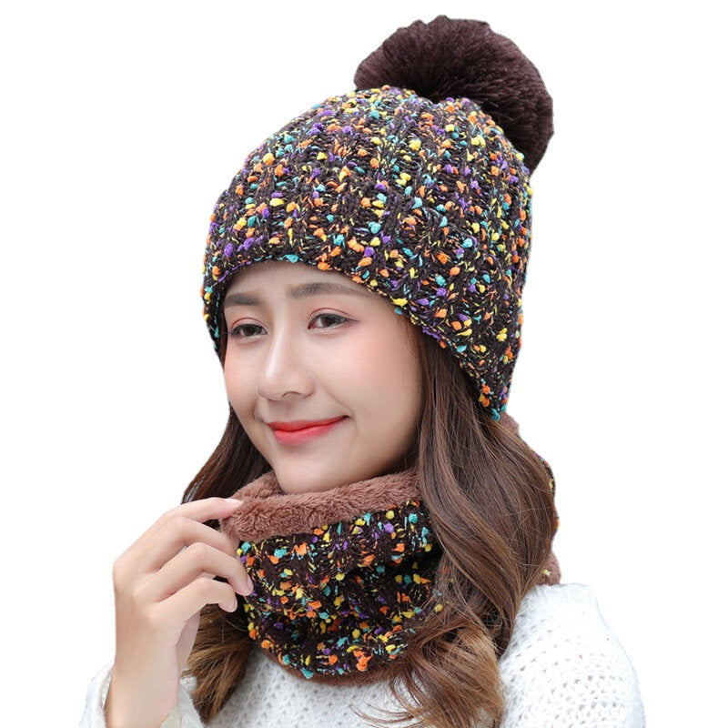 Warm Wool Beanie & Bib Set - Thick Winter Pom Cap