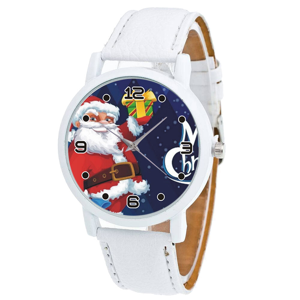 Cartoon Santa Claus with Starry Sky Pattern PU Leather Strap Kid Watch Fashion Children Quartz Watch