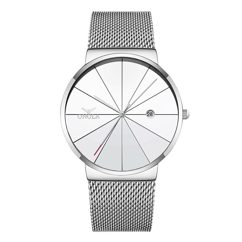 Business Casual Alloy Mesh Band Calendar Waterproof Men Quartz Watch Wristwatch