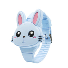 Flip Cover Cartoon Student Kid Watch LED Display Cute Style Rubber Digital Watch