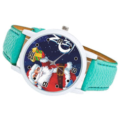 Cartoon Santa Claus with Starry Sky Pattern PU Leather Strap Kid Watch Fashion Children Quartz Watch