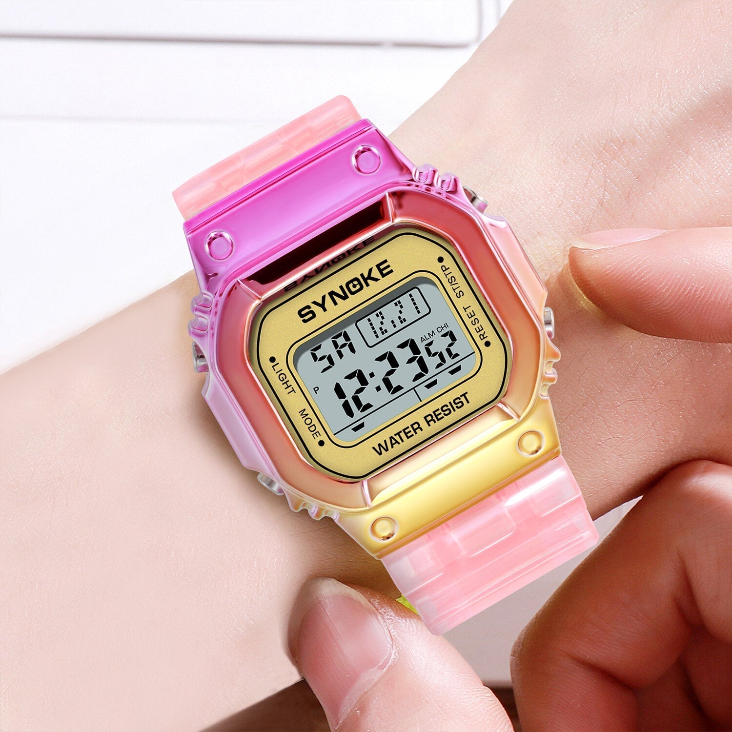 Gradient Color Watch Case Fashion Style Women Men Luminous Display Couple Digital Watch