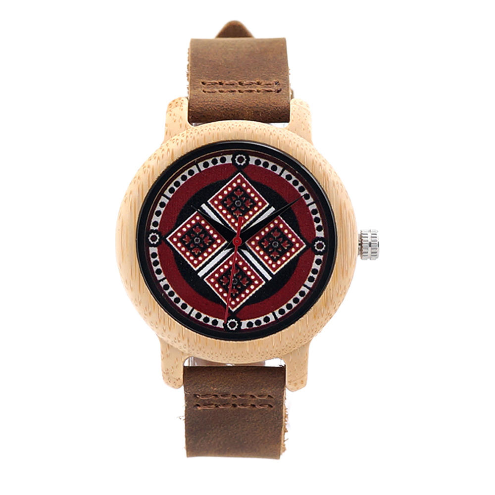 Retro Style Wood Wrist Watches Leather Strap Ladies Watch