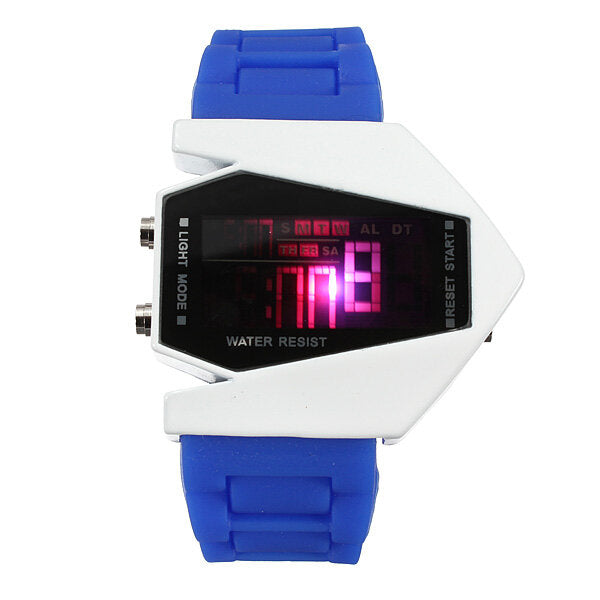 Creative Airplane Pilot Colorful LED Water Resistant Stopwatch Alarm Clock Wrist Watch Digital Watch