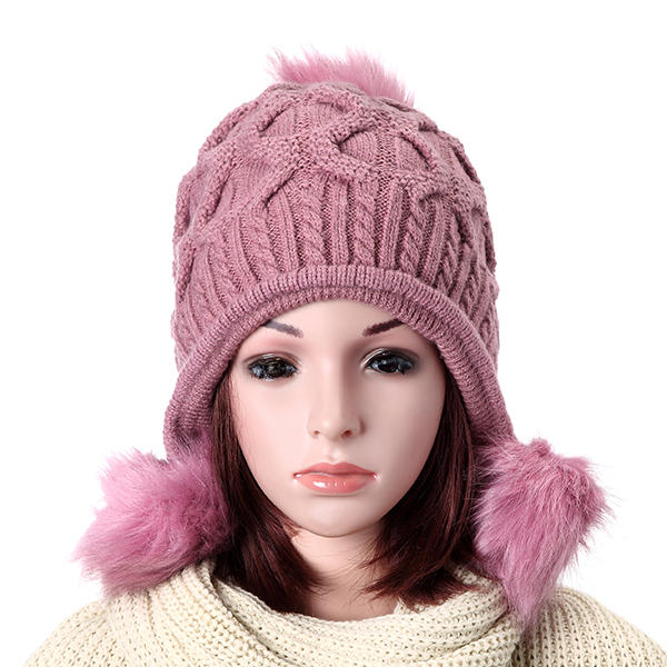 Womens Winter Warm Crochet Knitted Wool Beanie Hat Pompom Ball Ski Cap