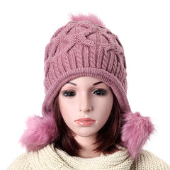 Womens Winter Warm Crochet Knitted Wool Beanie Hat Pompom Ball Ski Cap