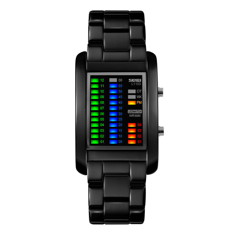 Business Style LED Display Wrist Watch Steel Band Creative Style Digital Watch