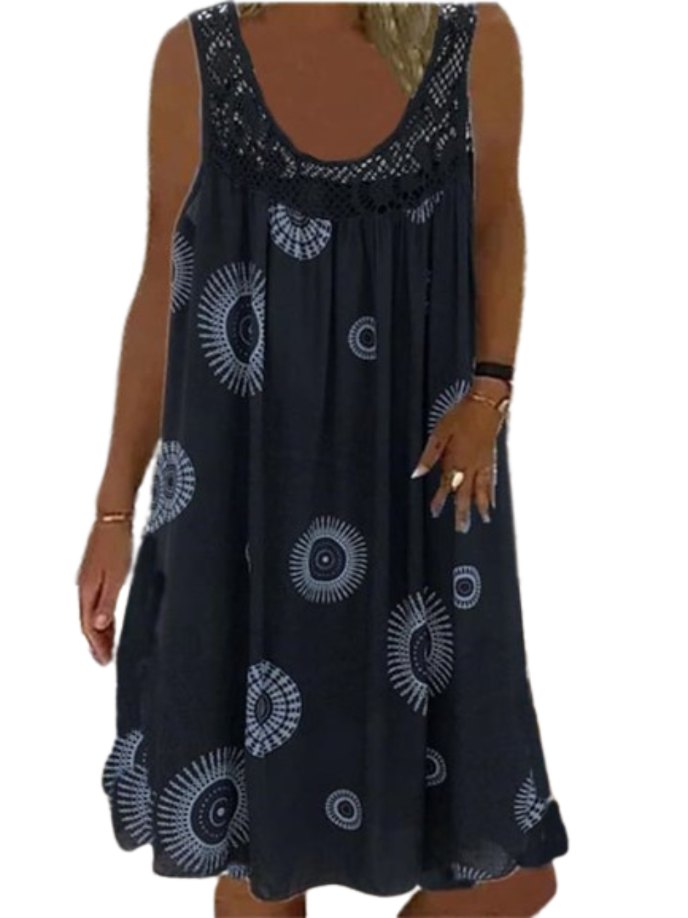 Women's Sleeveless Street Print Crew Neck Sport Casual Dress