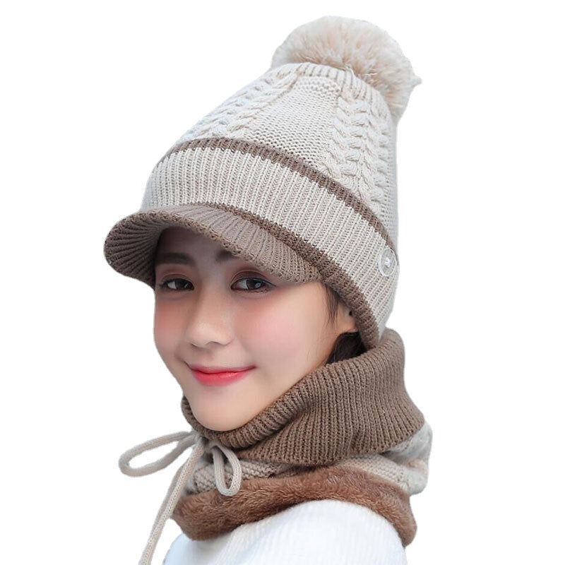 Warm Wool Beanie & Scarf Set - Winter Pom Cap