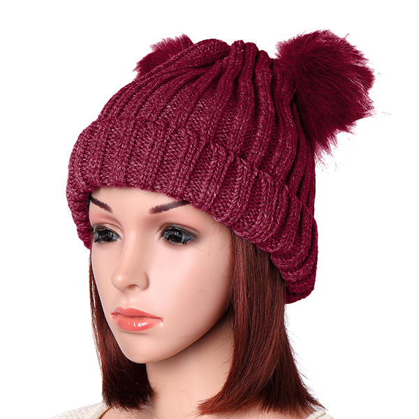 Women's Knitted Winter Beanie with Pom Pom - Warm, Soft Fur Ball Cap