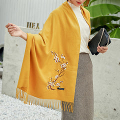 Elegant Plum Embroidery Tassel Scarf Shawl for Women - Winter Ethnic Style