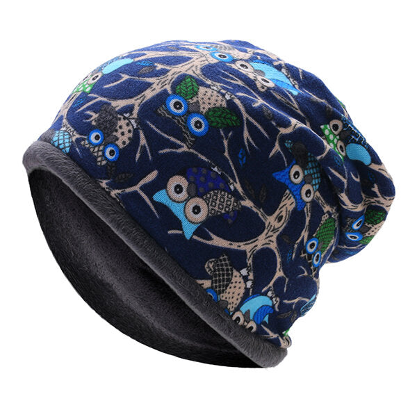 Women's Owl Pattern Slouchy Beanie Cap & Scarf, Multi-Function, Double Layer, Windproof, Warm Hat