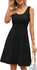 Women Summer Slim Sleeveless Scoop Neck A-Line Flare Sun Dresses