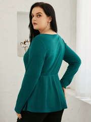 Plus Size V-neck Waffle Knit Zip Front Long Sleeves Knitwear
