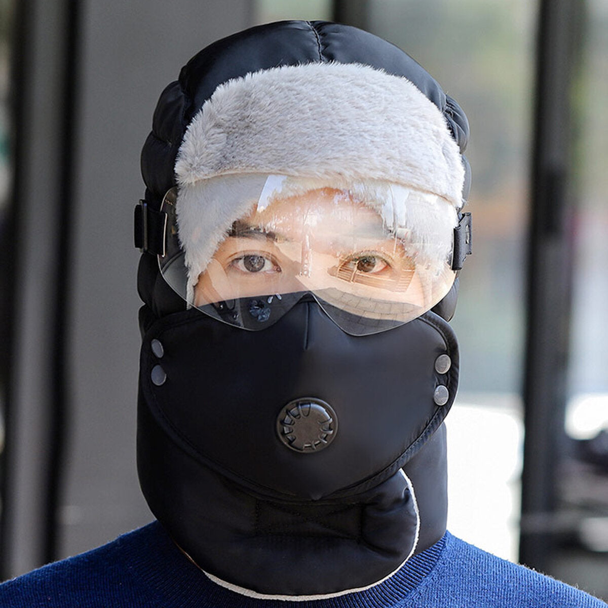 Winter Men Original Design Warm Hat Women Waterproof Hood Hat With Windproof Glasses Face Mask Ear Muffers