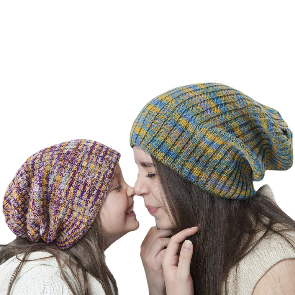 Unisex Rainbow Striped Woolen Beanie - Thick, Warm, Velvet-Lined Hat