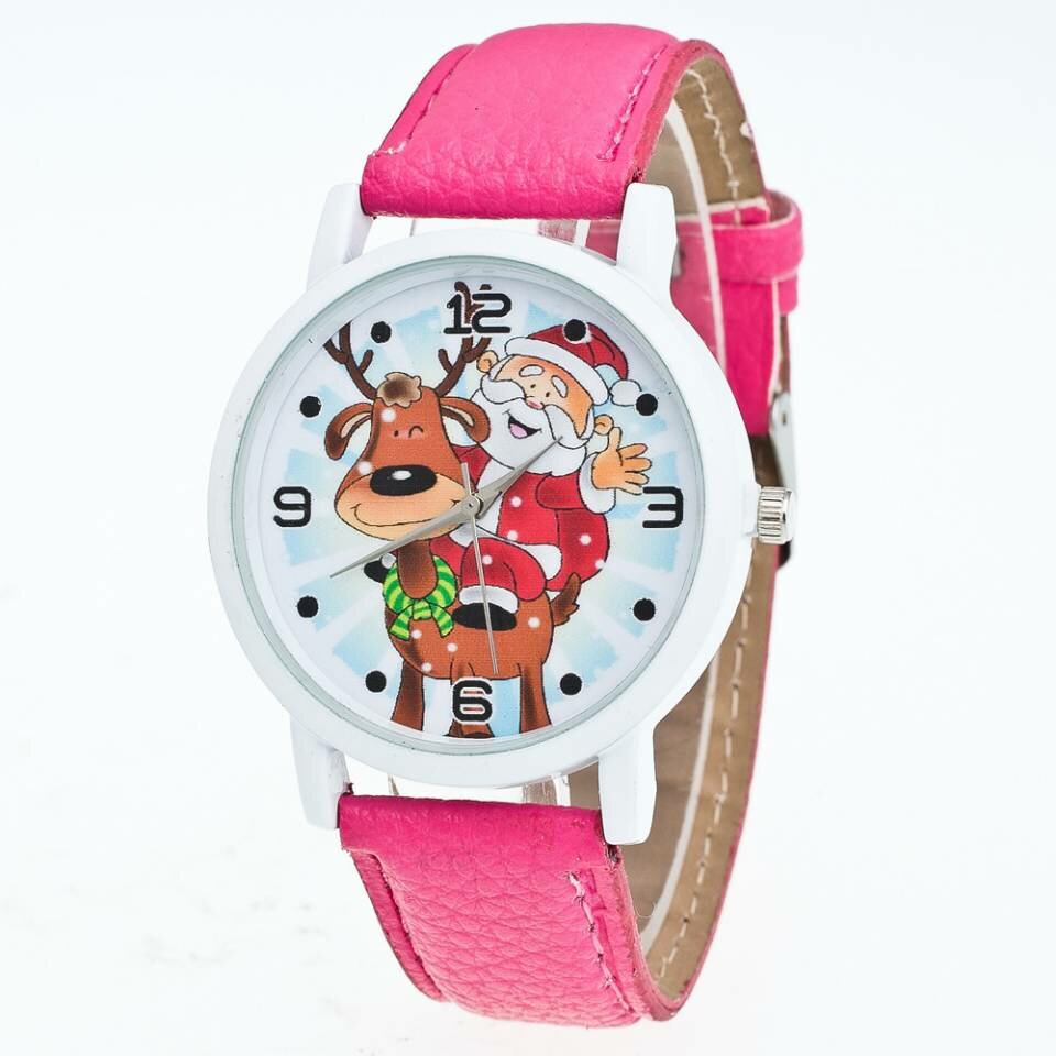 Fashion Christmas Santa Claus Pattern Cute Watch Leather Strap Men Women Quartxz Watch