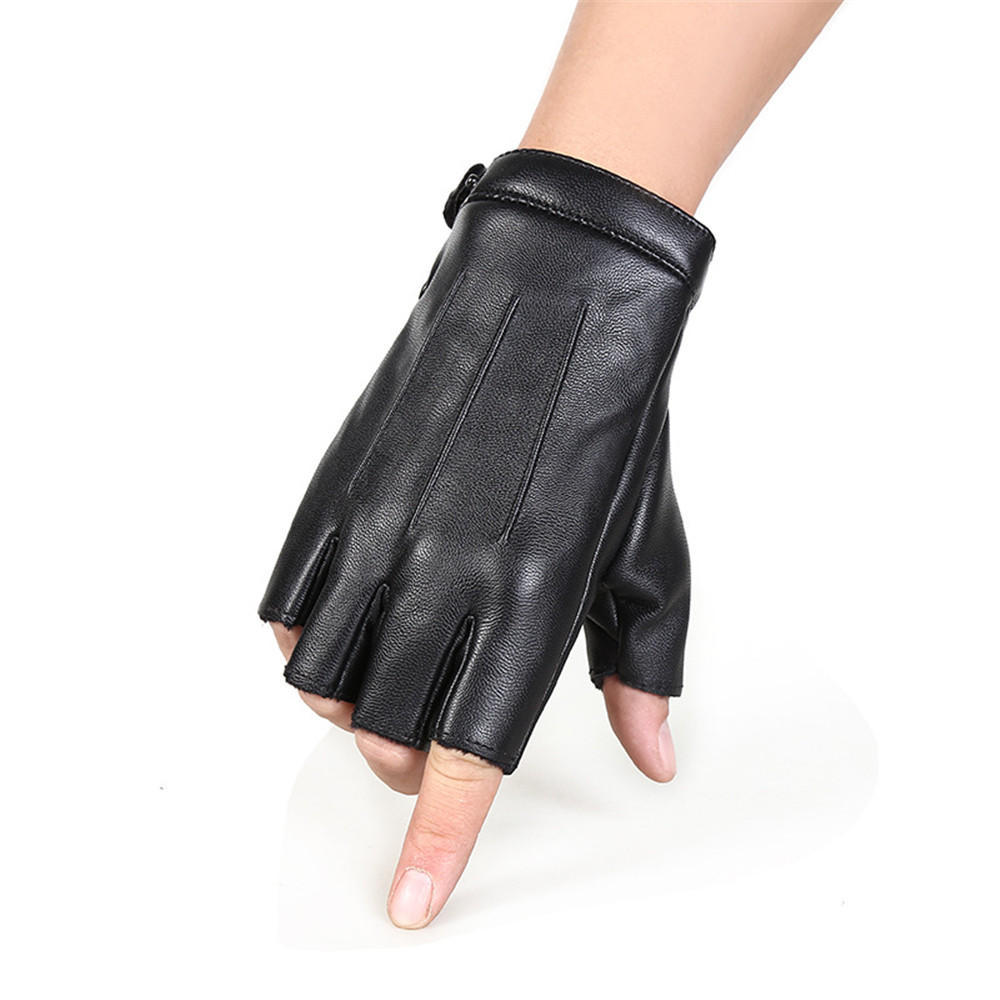 PU Leather Winter Half Finger Motorcycle Gloves - Warm Fleece for Outdoor Hunting