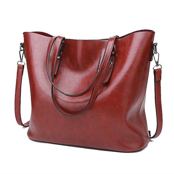 Women Oil Leather Tote Handbag Vintage Shoulder Bag Capacity Big Shopping Tote Crossbody Bag