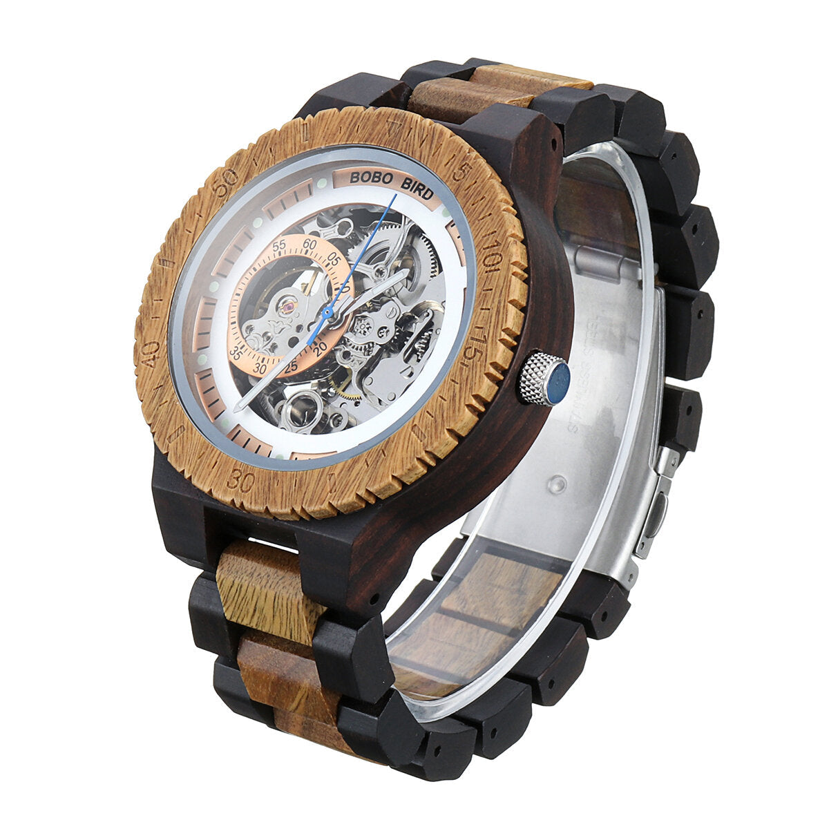 Men Wooden Luminous Hand Wristwatches Mechanical Watch